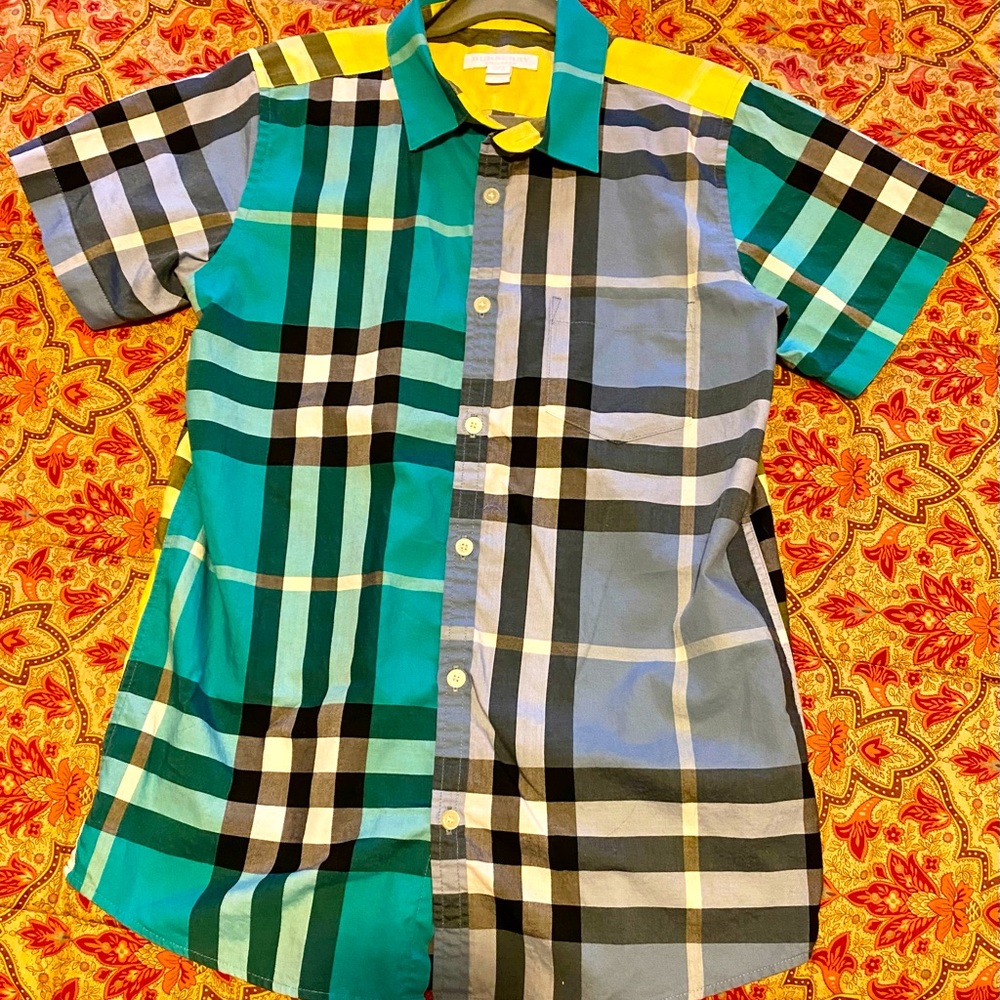 Burberry plaid boys button up shirt